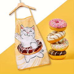 Cat Pattern Polyester Apron for Women Waterproof Thickened Hand Painted
