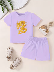 Dragon Pattern Toddler Kid 2pcs Summer Clothing Set