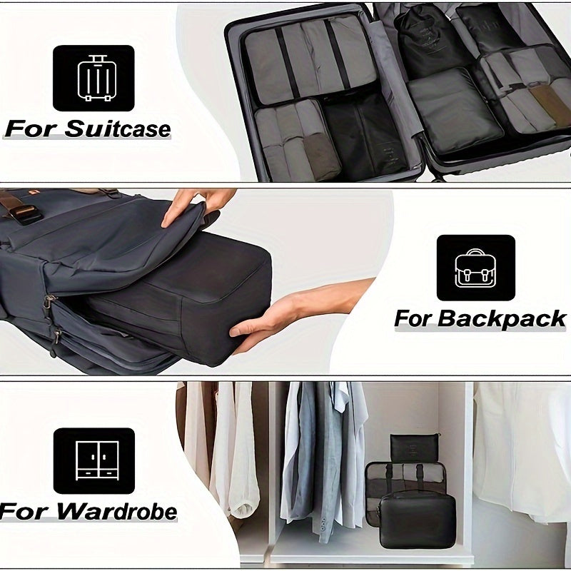 7pcs Travel Packing Bag Set Zipper Underwear Shoes Makeup Storage Container