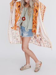 Floral Print Loose Fit Cover Up Rash Guard Kimono