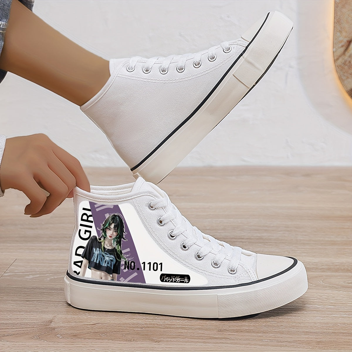 Anime Girl Plush Lined Canvas Sneakers Winter Warm High Top Shoes