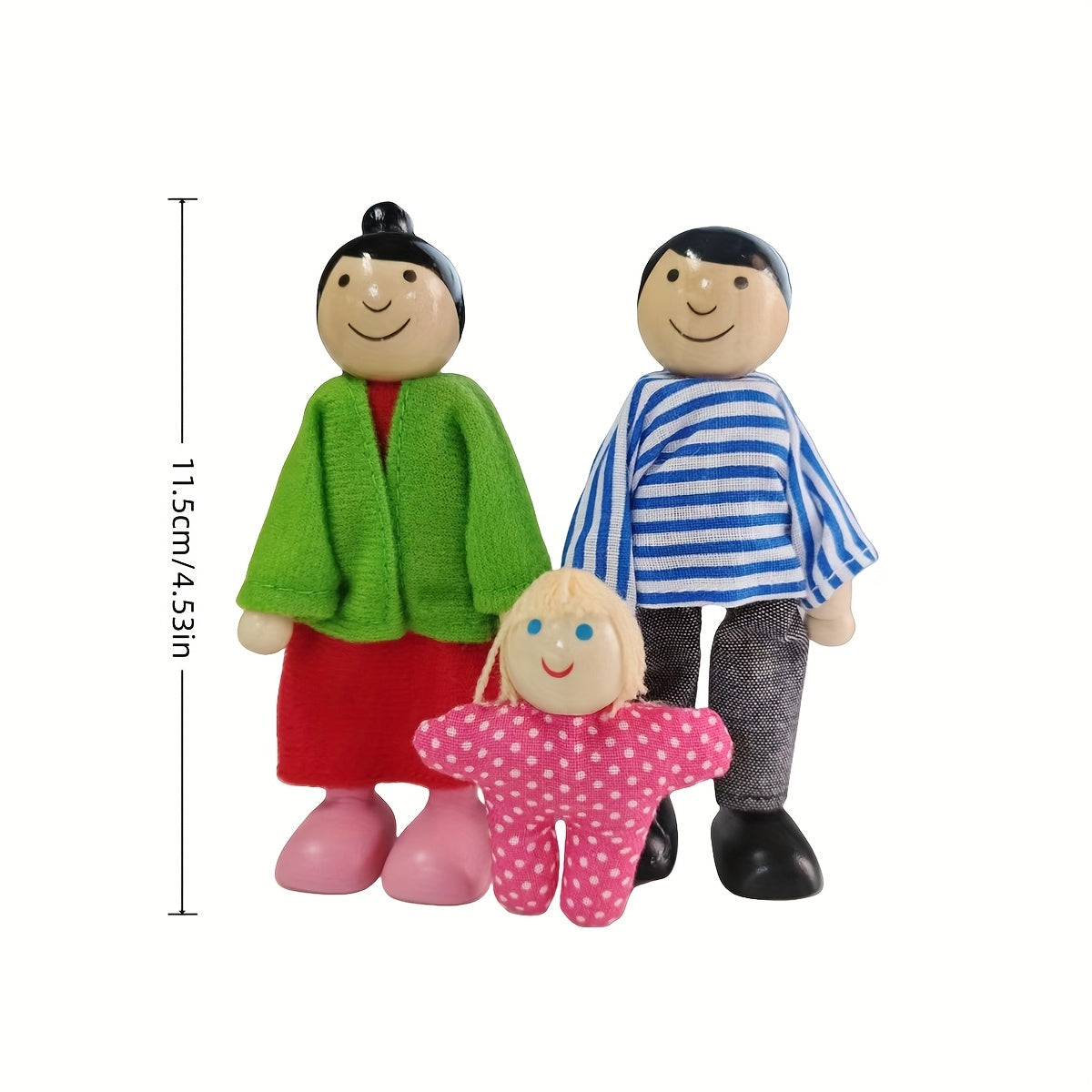 Wooden Dollhouse Family Figure Set for Role Playing Games