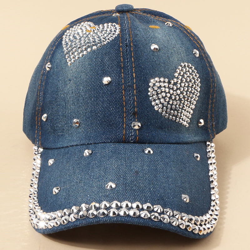 Rhinestone Decor Denim Baseball Cap For Men Women Couples Year Presents