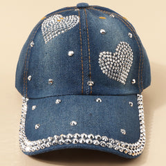 Rhinestone Decor Denim Baseball Cap For Men Women Couples Year Presents