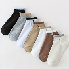 7 Pairs Smiling Face Print & Crew Short Socks Women's Stockings