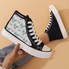 Giraffe Glasses High Top Canvas Shoes - Lightweight & Durable