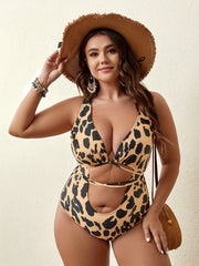 Leopard Print V Neck One Piece Swimsuit