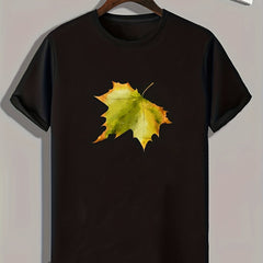Leaf Pattern Print Men's Sports T-shirt for Fitness Activities