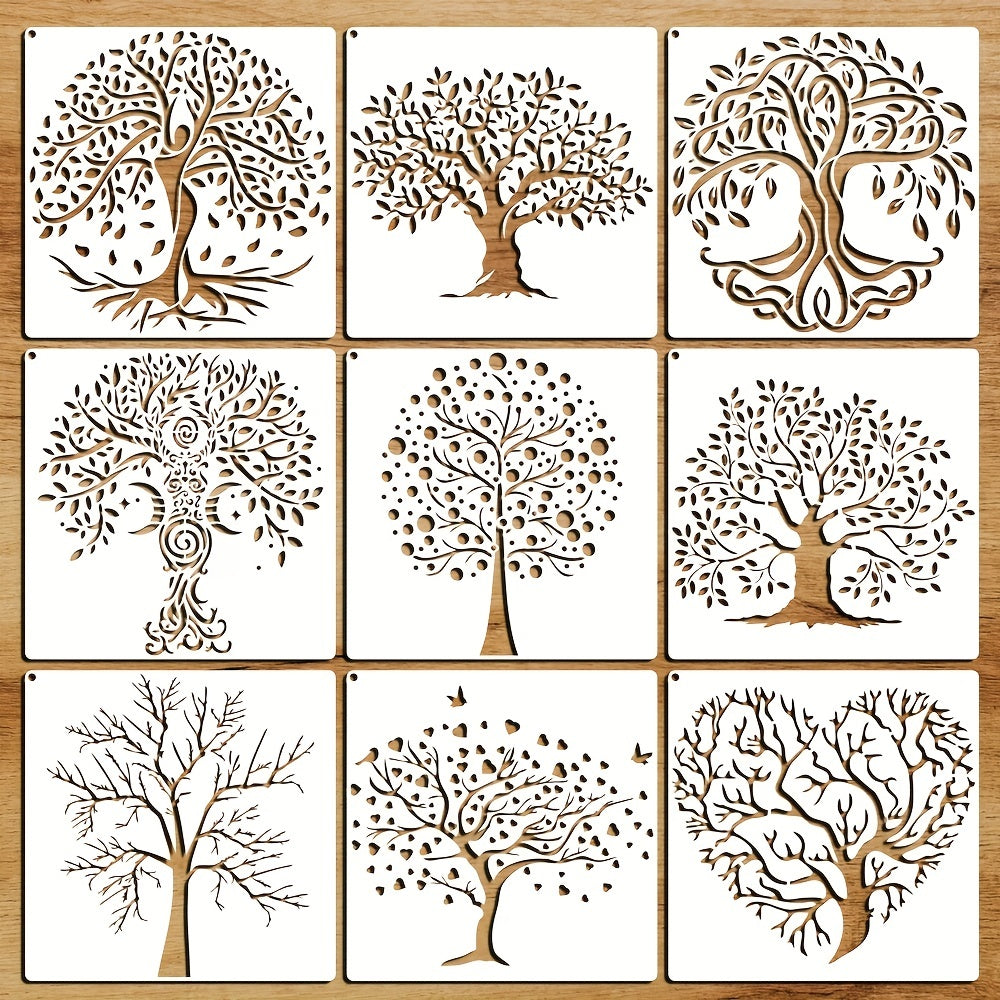 9pcs Tree Of Life Stencils 7.87x7.87in Reusable DIY Art Craft Stencil