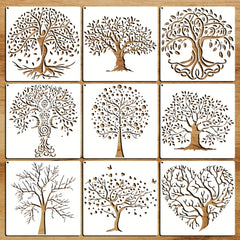 9pcs Tree Of Life Stencils 7.87x7.87in Reusable DIY Art Craft Stencil