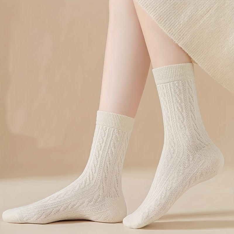 4 Pairs Twist Textured Mid Tube Socks Women's Stockings