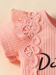Newborn Short Sleeves Lace Romper Set with Graphic Bodysuit & Floral Shorts