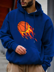 Basketball On Fire Print Hoodie for Men