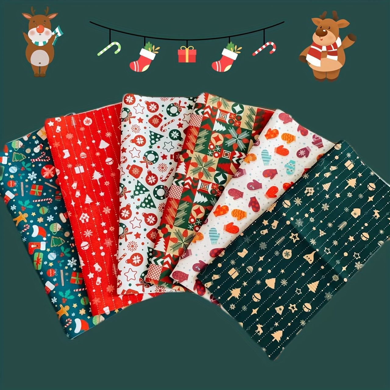 6pcs Christmas Fabric Fat Quarter for DIY Crafting Sewing