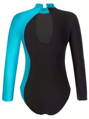 Girls' Long Sleeve High Neck Gymnastic Jumpsuit