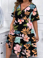 Floral Print Surplice Neck Dress