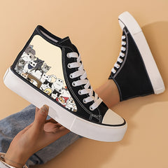 Cat Graphic Canvas High Top Sneakers for Women