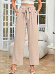 Solid Wide Leg Paper Waist Pants Long Length
