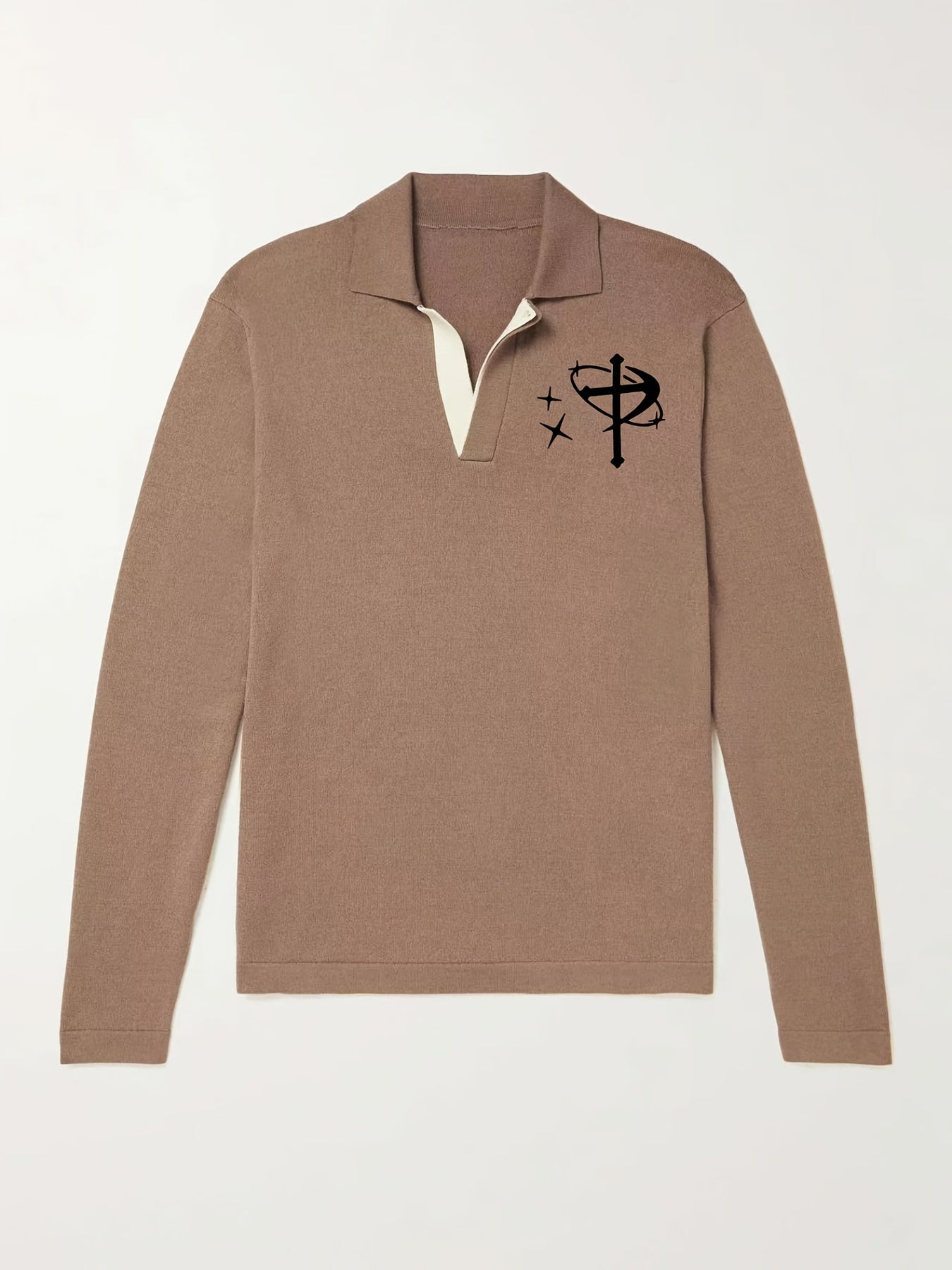 Men's Star & Cross Pattern Knit Polo Shirt Stretch V Neck Sweater