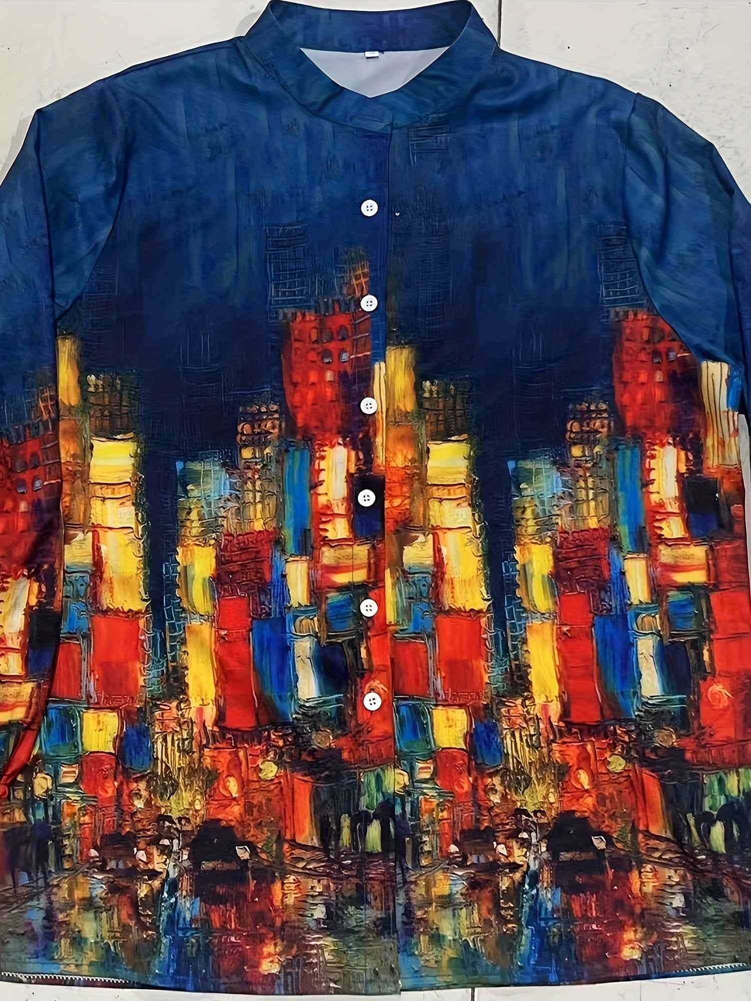 Painting Print Button Up Long Sleeve Blouse