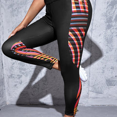 Colorblock Stripe Print High Rise Fitness Leggings