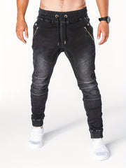 Men's Denim Cargo Pants Zip Pockets Jogger Pants