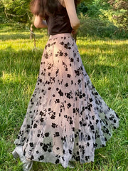 Floral Print Pleated Maxi High Waist Skirt