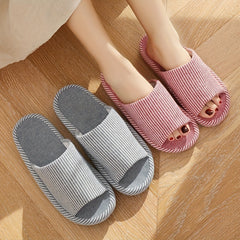 Women's Striped Home Slippers Soft Open Toe Flat Mute Shoes