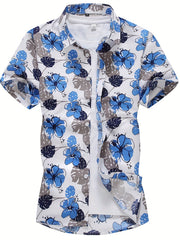 Men's Floral Pattern Lapel Short Sleeve Hawaii Shirt