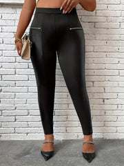 Zipper High Rise Leggings Solid Stretch