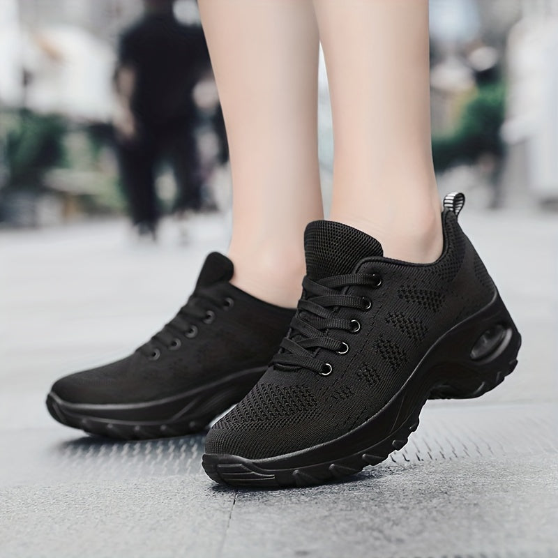 Women's Solid Air Cushion Jazz Dance Shoes Lace-Up Mesh Sneakers