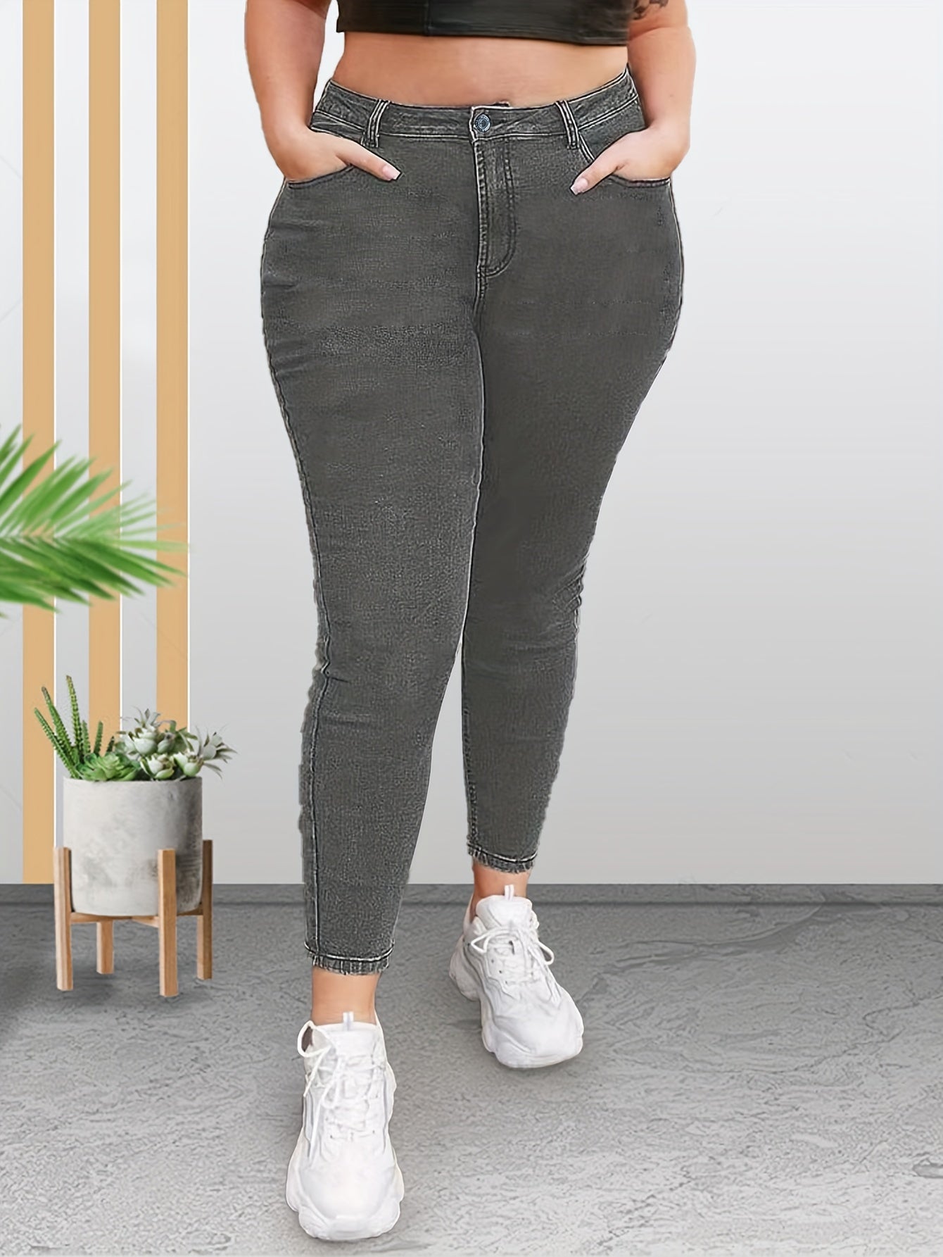 Solid High Rise Skinny Jeans