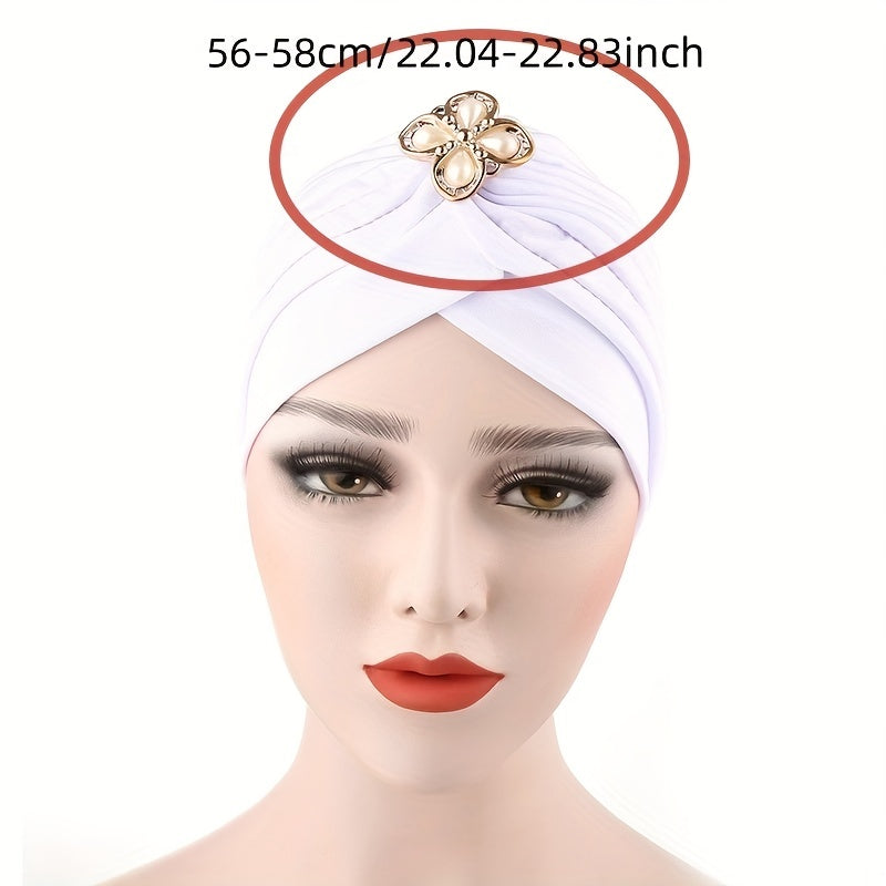 Faux Pearl Flower Turban Cap Head Wrap Ramadan Hijab Ch