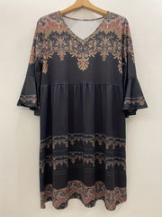 Paisley Print V Neck Stretch Dress