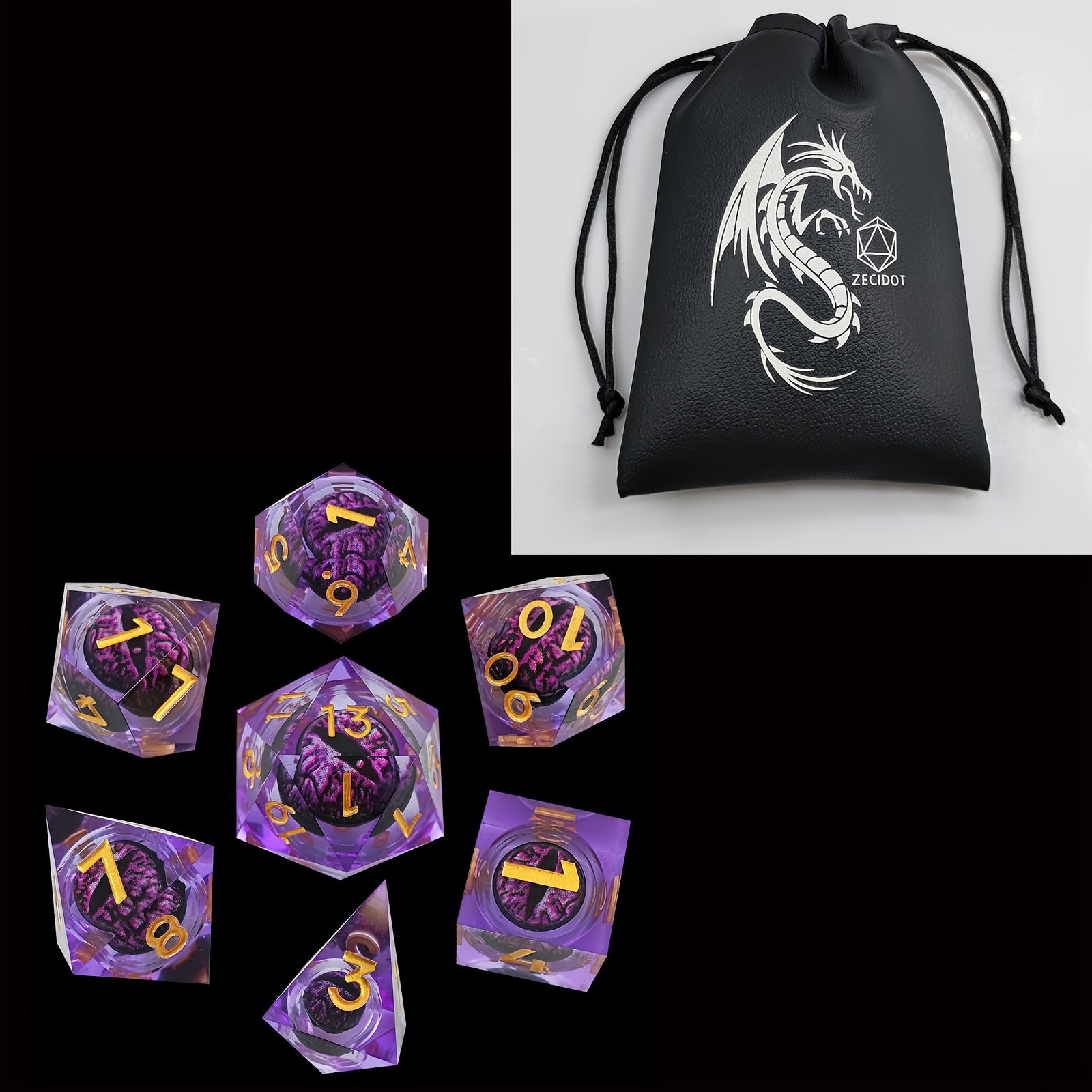 Dragon's Eye Resin Dice Set With Dragon Leather Pouch