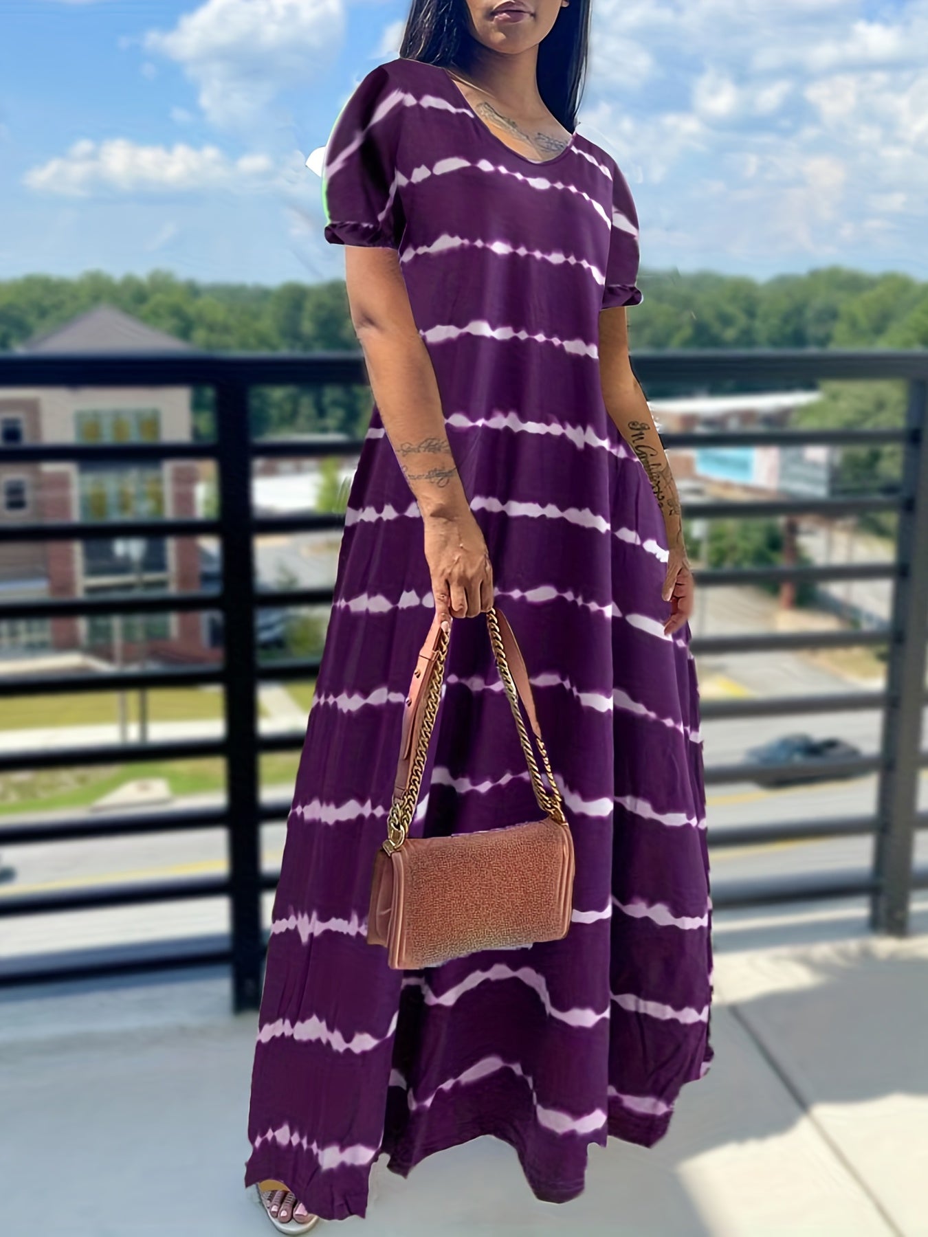 Striped Ruffle Sleeve Tee Dress