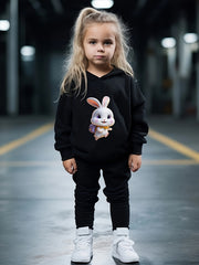 Girls Bunny 3D Print Hooded Sweatshirt Top Sweatpants Set