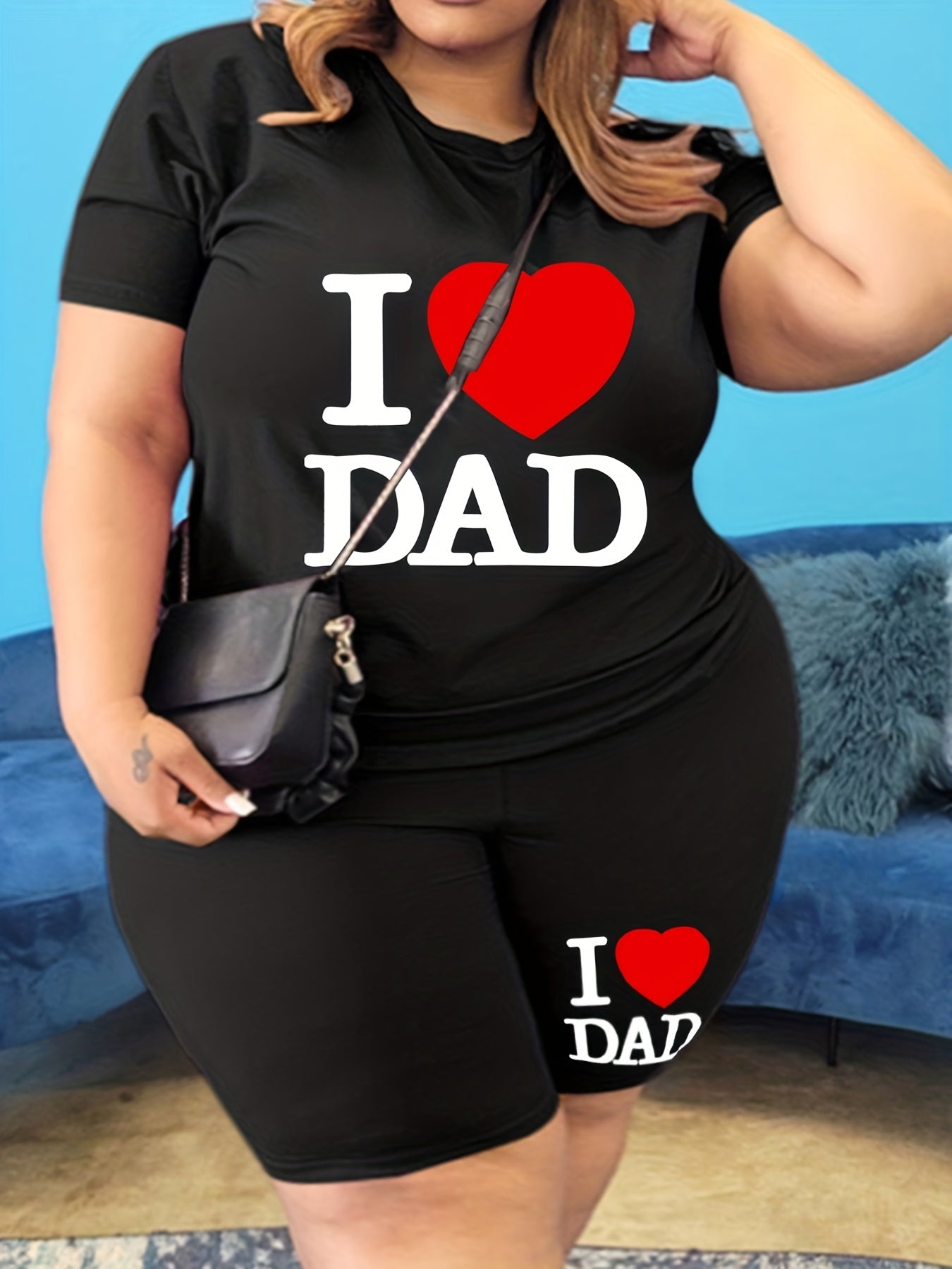 Heart & Letter Print Tee & Biker Shorts Outfit Set