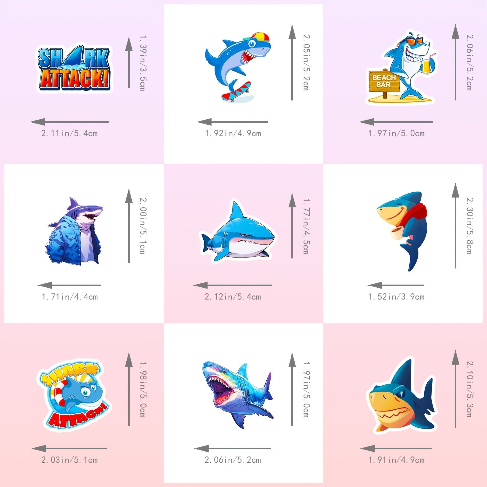 50pcs Shark Stickers Marine Animal Waterproof Vinyl Stickers DIY Travel