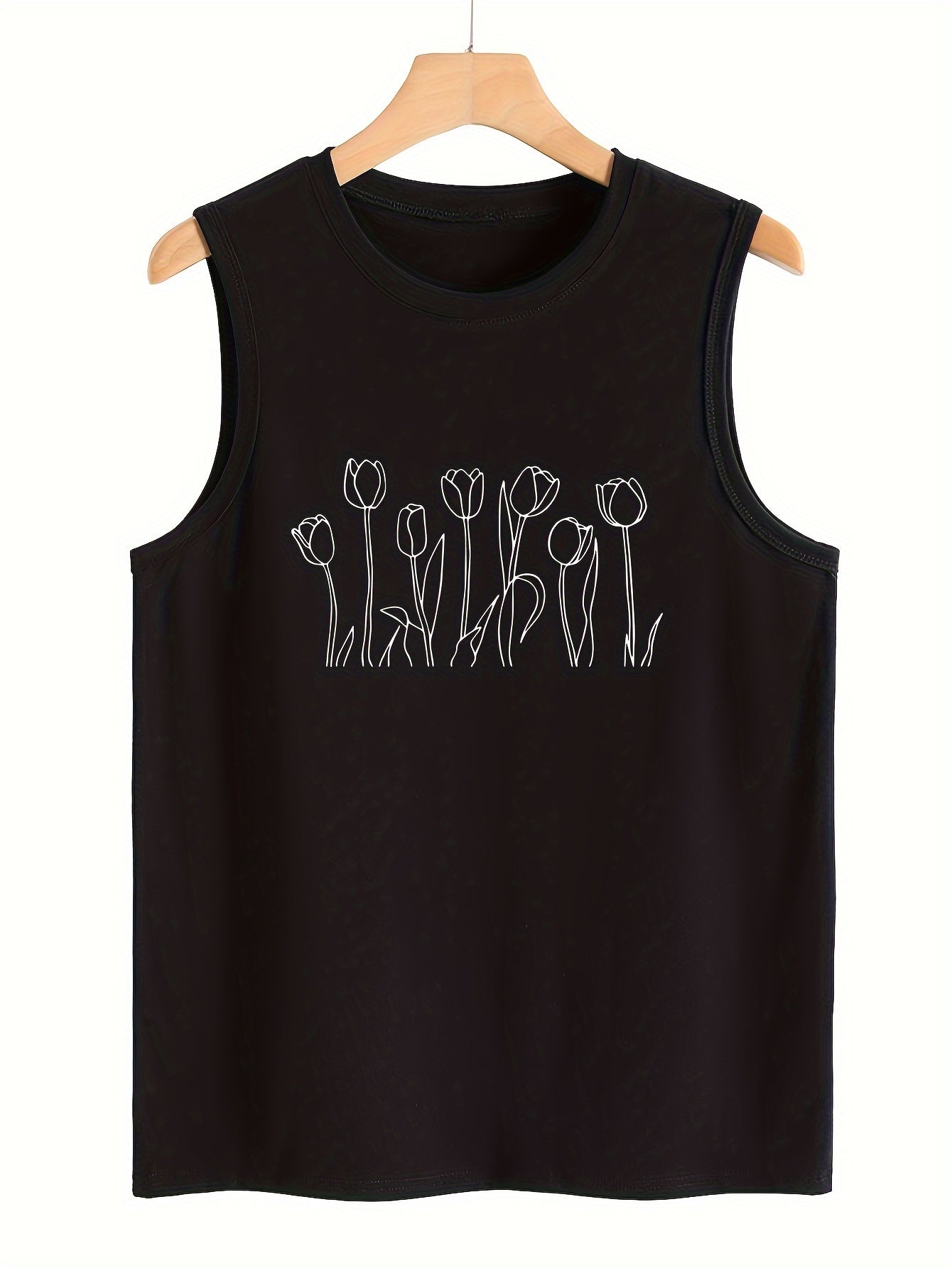 Tulip Print Tank Top Sleeveless Casual Summer Sports Top