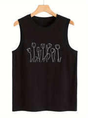 Tulip Print Tank Top Sleeveless Casual Summer Sports Top