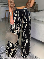 Chain Print High Waist Wide Leg Pants for Spring & Summer