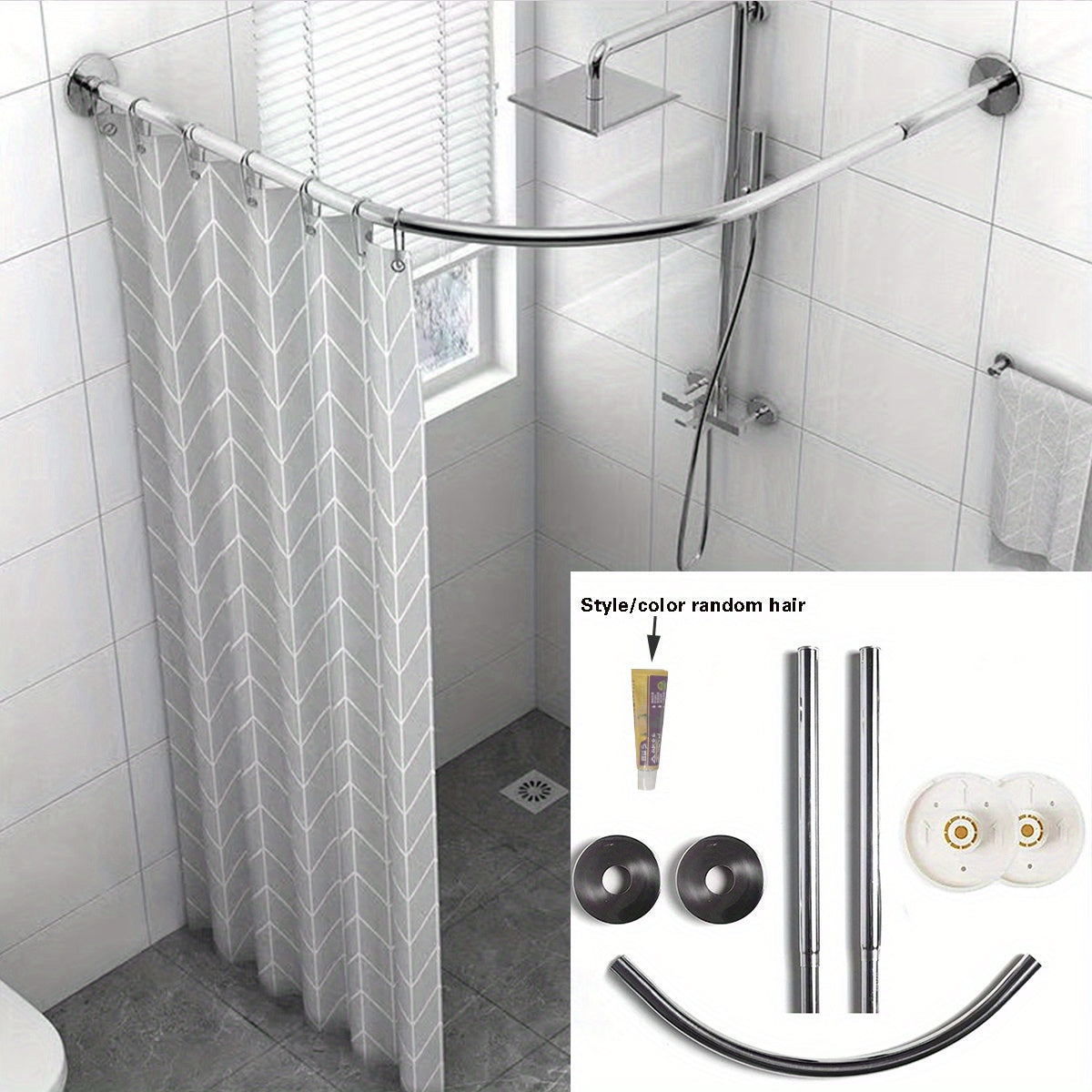 Telescopic Curved Rod Multifunctional Shower Curtain Rod Clothes Drying Rod
