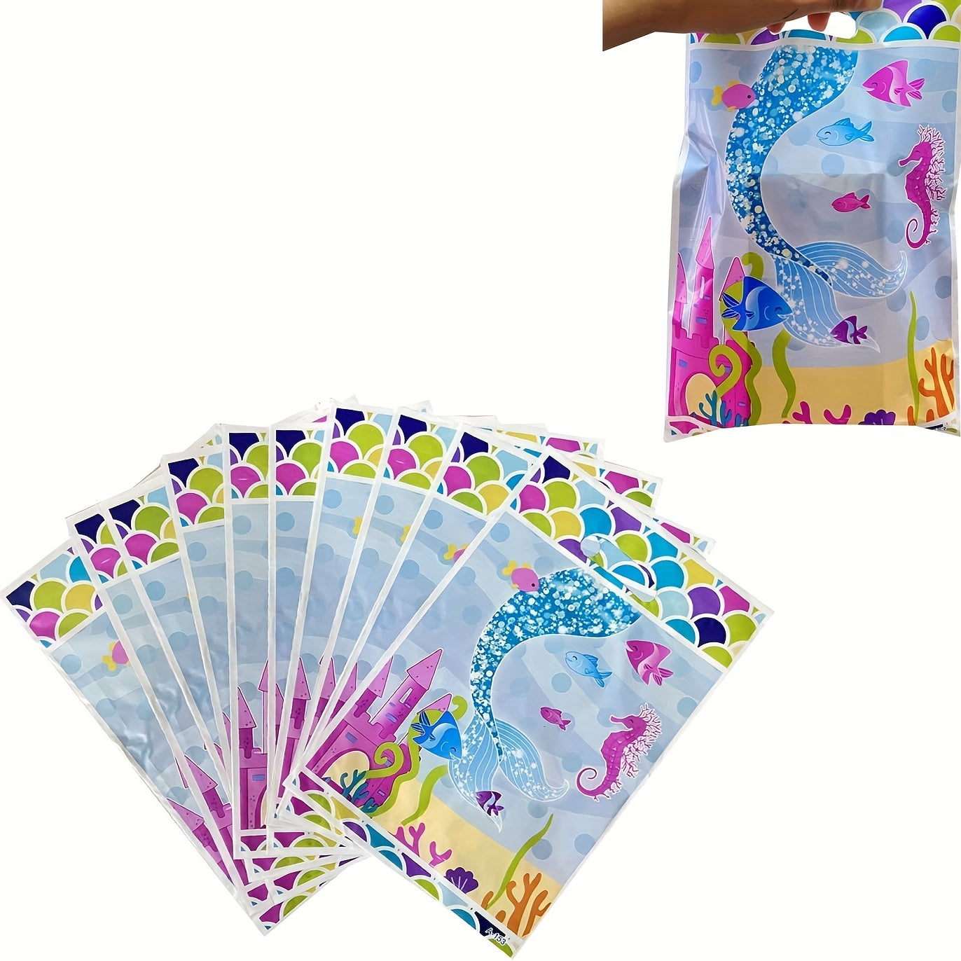 10pcs Mermaid Party Gift Bags for Kids' Birthday Baby Shower Christmas Halloween