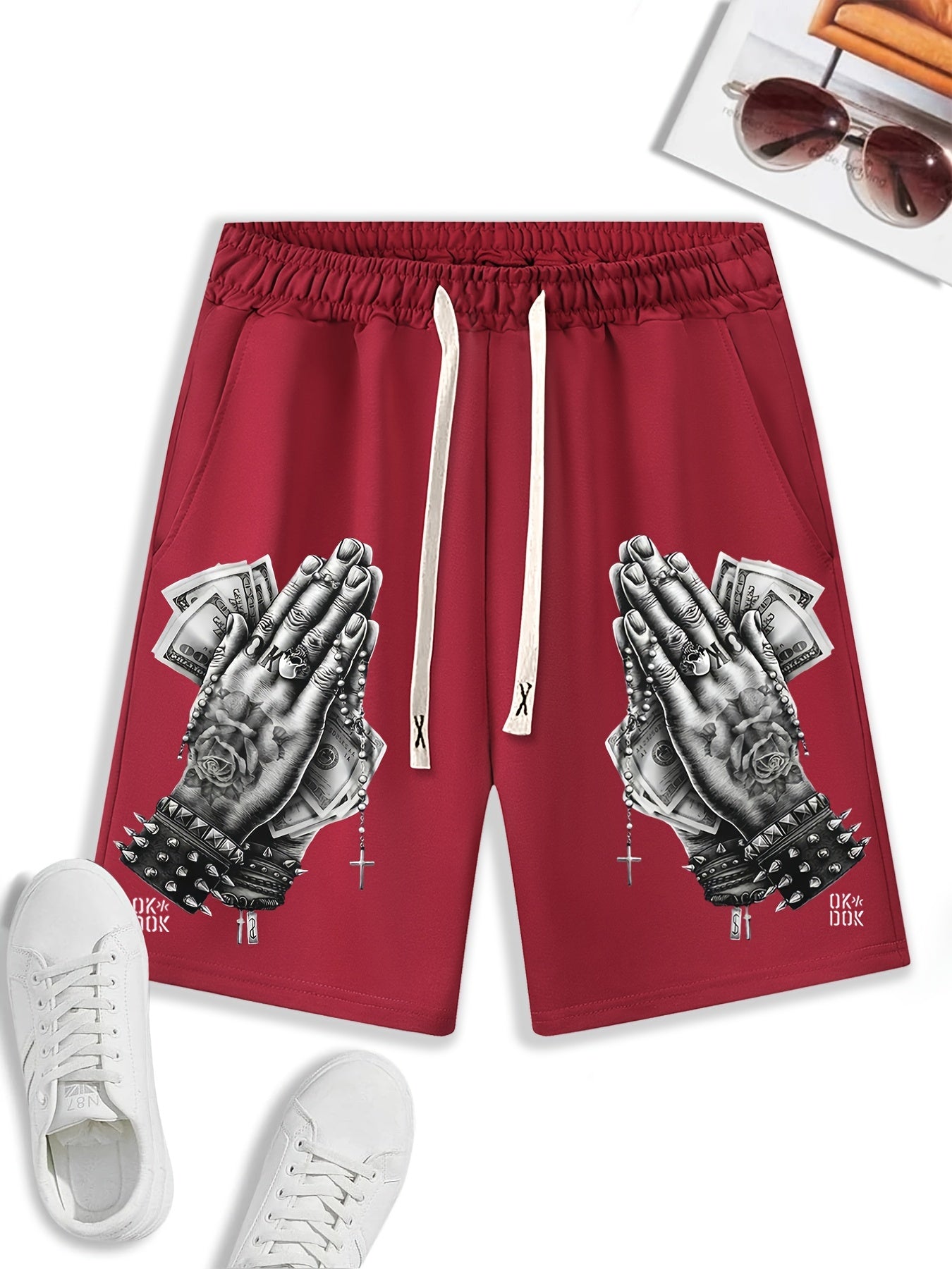 Men's Praying Hands Drawstring Gym Workout Shorts