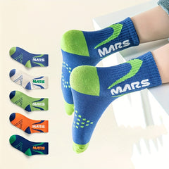 5 Pairs Boy's Letter Crew Socks Cotton Blend Comfy Casual Style