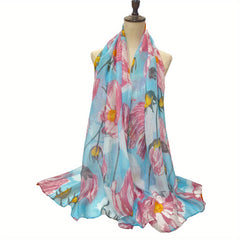 Flower Print Voile Scarf Hijab Boho Shawl Casual Head Wrap Turban