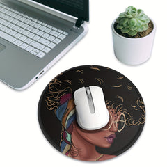 Afro American Girls Round Mouse Pad Non Slip Rubber Base Waterproof