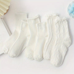 6 Pairs Ruffle Mid Tube Socks Women's Stockings & Hosiery