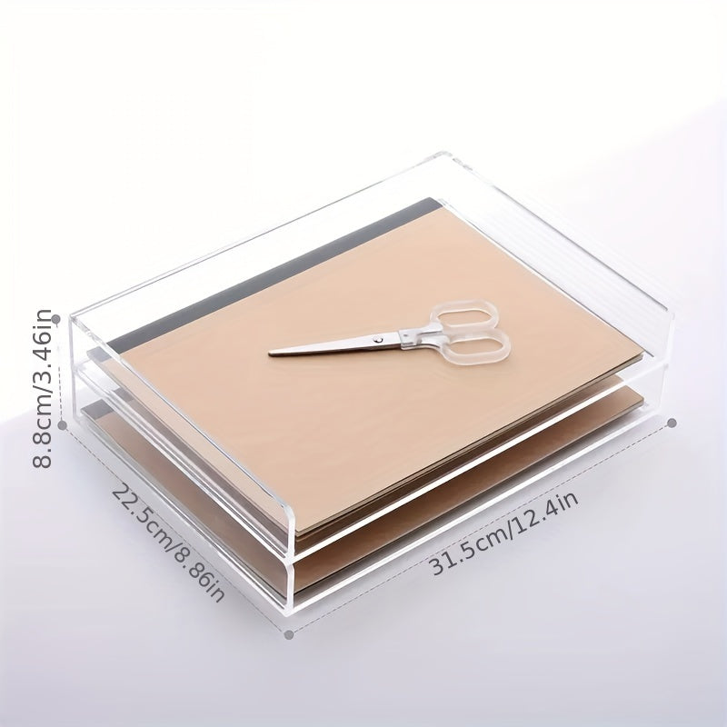 Clear Acrylic Desk Organizer 2 Tier Paper Tray Stackable File Holder